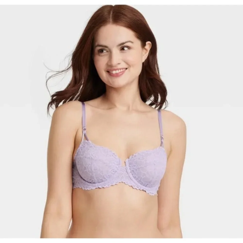 40DDD   Lace Unlined Comfort Wire Balconette Bra‎ Lavender